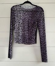 I am gia  Women’s Large Purple Leopard Mesh Long Sleeve Top