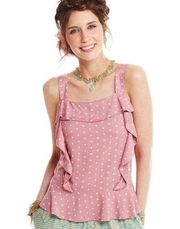 Matilda Jane Womens Size Small Clam Bake Top Peplum Ruffles Polka Dot Pink NEW