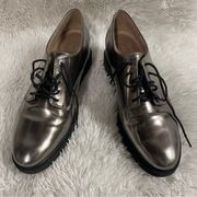 Naturalizer Sonoma Oxford Shoes 12 Pewter Leather Wedge Lace Platform Metallic