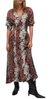 Mango Snake Print Satin Button-Down Maxi Dress - Size 6