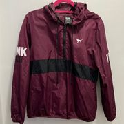 PINK - Victoria's Secret VS PINK maroon half zip hooded windbreaker size XS S Victoria’s Secret