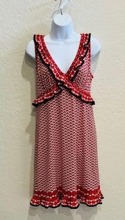 Ruffle Criss Cross Sleeveless V Neck Mini Shift Dress Women’s Medium