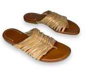 Johnston & Murphy tan gold sueded leather braided slip on thong sandals 10