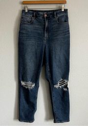 American Eagle  Stretch Ripped Curvy Mom Jean in Medium Vintage. Size 6 Short