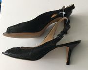 NEW CIRCA JOAN & DAVID LUXE SERIES ZELENIA LEATHER SLINGBACK BLACK HEELS…