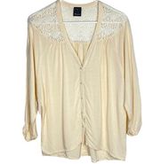 Boho Crochet Lace Button Up Top Cream Womens Size Small