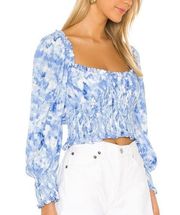 FAITHFULL THE BRAND Smocked Willow Cropped Top in Blue Roos Tie Dye, Size S (4)