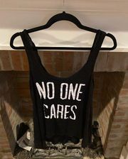 Tokyo Darling Black No One Cares Tank Top Loungewear size Small gym workout