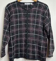 Dressbarn Woman Button Front Cardigan Sweater Grid Pattern Fuzzy Soft Size 1X