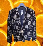 Vintage R&M Richards By Karen Wong Black Velvet Floral Rhinestone‎ Blazer Size 8