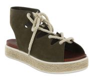 Mia Delena Flatform Espadrille Sandal Olive Green Tan Vegan Suede size 7