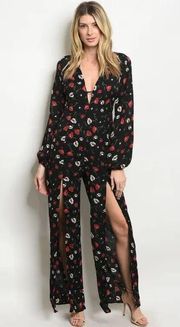 BLACK FLORAL JUMPSUIT