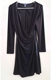 Chaps Ruched V-Neck Stretch Long Sleeve Black Dress XL