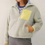 ANTHROPOLOGIE Janey Gray/Blue Neon Yellow Teddy Fuzzy Pullover Fleece Large