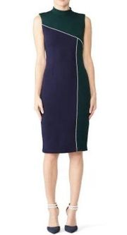 ALEXIA ADMOR Green Navy Colorblock Sleeveless Crepe Sheath Midi Dress Size M