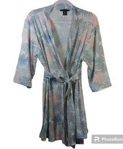 Tahari Palm Leaf Print Belted Robe Short Size XL