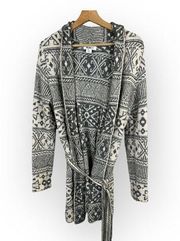 William Rast Womens size Large Aztec Fair Isle Southwestern Cardigan Belt Gray