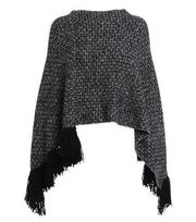 Dolce & Gabbana 100% cashmere marled grey knit fringed poncho