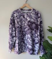 Athleta Balance Printed Pullover Purple Floral Print Crew Neck Long Sleeve NWT M