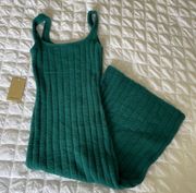Green Sweater Knit Nylon Midi Dress