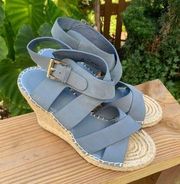 Joie Kaelyn Nubuck Blue Espadrille Wedges Strappy