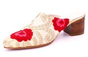 Momo New York  X ANTHROPOLOGIE EMBROIDERED HEELED MULES ELLIE 38 US 7