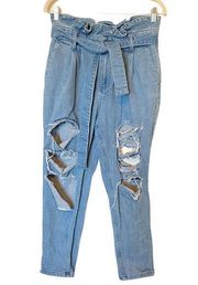 WHO WHAT WEAR Medium Wash Denim Mom Paperbag Jeans High Rise Size 6