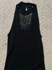 Vintage Black Tank Top With Beaded Front Design