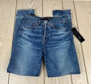 Veronica Beard Ryleigh Patched Knee Straight Leg Jeans 24/00 Atlas Blue $328