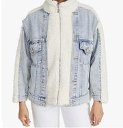 Blank NYC Womens Mixed Media Bear Hug Sherpa Denim Oversized Jacket Size S