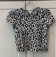 ALC Womens XS Animal Print Bambina Babydoll Cropped Tshirt Designer Boho