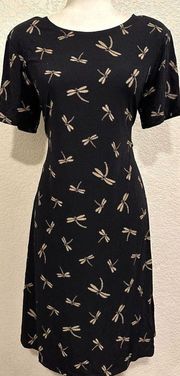 Nikki Morgan Vintage 90s Black Dragon Fly Print Stretch Dress