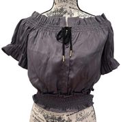 Romeo and Juliet Couture Eggplant Off Shoulder Ruffle Crop Blouse US Small