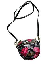 Betsey Johnson Mini Floral Skull Crossbody Bag Purse Black Pink White