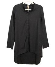 XCVI Black Farrah Fawcett Tunic Long Sleeve Buttoned Hi-Low Hem Women's Medium