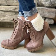 Tan Fleece Ankle Lug Sole Bootie 