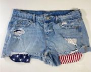 Old Navy Boyfriend Denim Shorts USA American Flag Pocket- Size 4