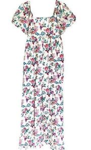 &Merci Piper and Scoot White Pink Floral Puff Sleeve Jumpsuit Playsuit Medium