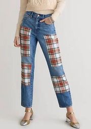 J Crew High-rise '90s classic straight jean with Snowy Stewart tartan patches