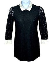 Allegra K Wednesday Addams Long Sleeve Black and White Lace Overlay Dress