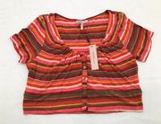 BCBGeneration Womens Size Large Variegated Stripe  Button Crop Top Shirt