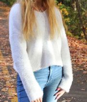 White Cropped Fuzzy Sweater