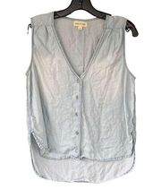1653 Cloth & Stone Blue Denim Chambray Sleeveless Button Up Shirt Size Medium