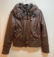 Only Brand Brown Moto Look with Shearling and faux fur lining and collar.