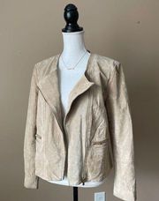 MANGO | Tan Genuine Suede Leather Moto Jacket Sz L