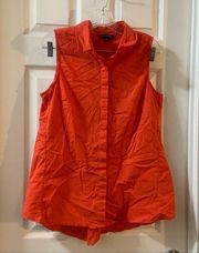 Zac & Rachel Orange Button Up Sleeveless Top Large