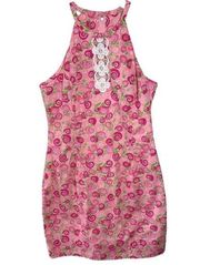 Vintage  Sleeveless Pink Green Snail Cotton Sheath Dress, Size 0