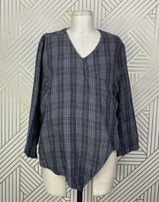 Bryn Walker Plaid Linen Wrap Top Grey Black