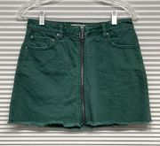 Free People We The Free Wilderness Green Front Zip It Up Denim Mini Skirt 26