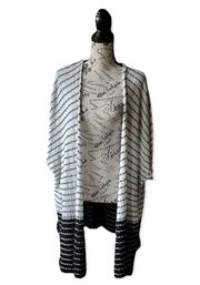 Womens O’Neill Black And White Short Sleeve Striped Cardigan Kimono Long One Size 